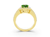 Yellow gold Cushion Cut Halo Peridot Ring with Split Shank and Four-Prong Setting_3