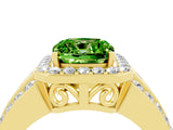 Yellow gold Cushion Cut Halo Peridot Ring with Split Shank and Four-Prong Setting_4