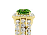 Yellow gold Cushion Cut Halo Peridot Ring with Split Shank and Four-Prong Setting_5