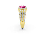 Yellow gold Cushion Cut Halo Pink Sapphire Ring with Split Shank and Four-Prong Setting_26