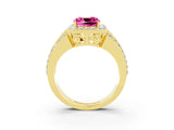 Yellow gold Cushion Cut Halo Pink Sapphire Ring with Split Shank and Four-Prong Setting_27
