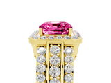 Yellow gold Cushion Cut Halo Pink Sapphire Ring with Split Shank and Four-Prong Setting_29