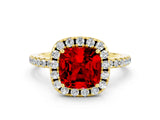 Yellow gold Cushion Cut Halo Round Diamond Pavé Band Four-Prong Ring