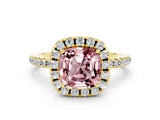 Yellow gold Cushion Cut Halo Round Diamond Pavé Band Four-Prong Ring_12