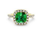 Yellow gold Cushion Cut Halo Round Diamond Pavé Band Four-Prong Ring_12