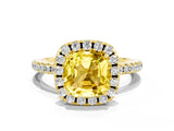 Yellow gold Cushion Cut Halo Round Diamond Pavé Band Four-Prong Ring_12