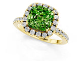 Yellow gold Cushion Cut Halo Round Diamond Pavé Band Four-Prong Ring_13