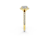 Yellow gold Cushion Cut Halo Round Diamond Pavé Band Four-Prong Ring_14