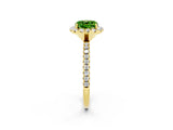 Yellow gold Cushion Cut Halo Round Diamond Pavé Band Four-Prong Ring_14