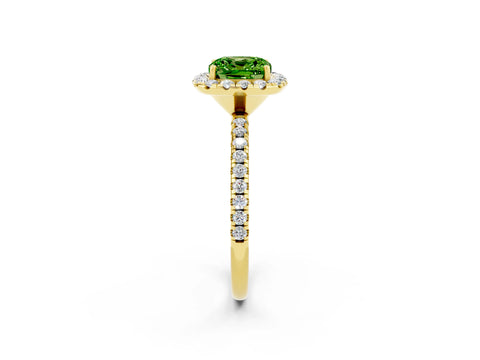Yellow gold Cushion Cut Halo Round Diamond Pavé Band Four-Prong Ring_14
