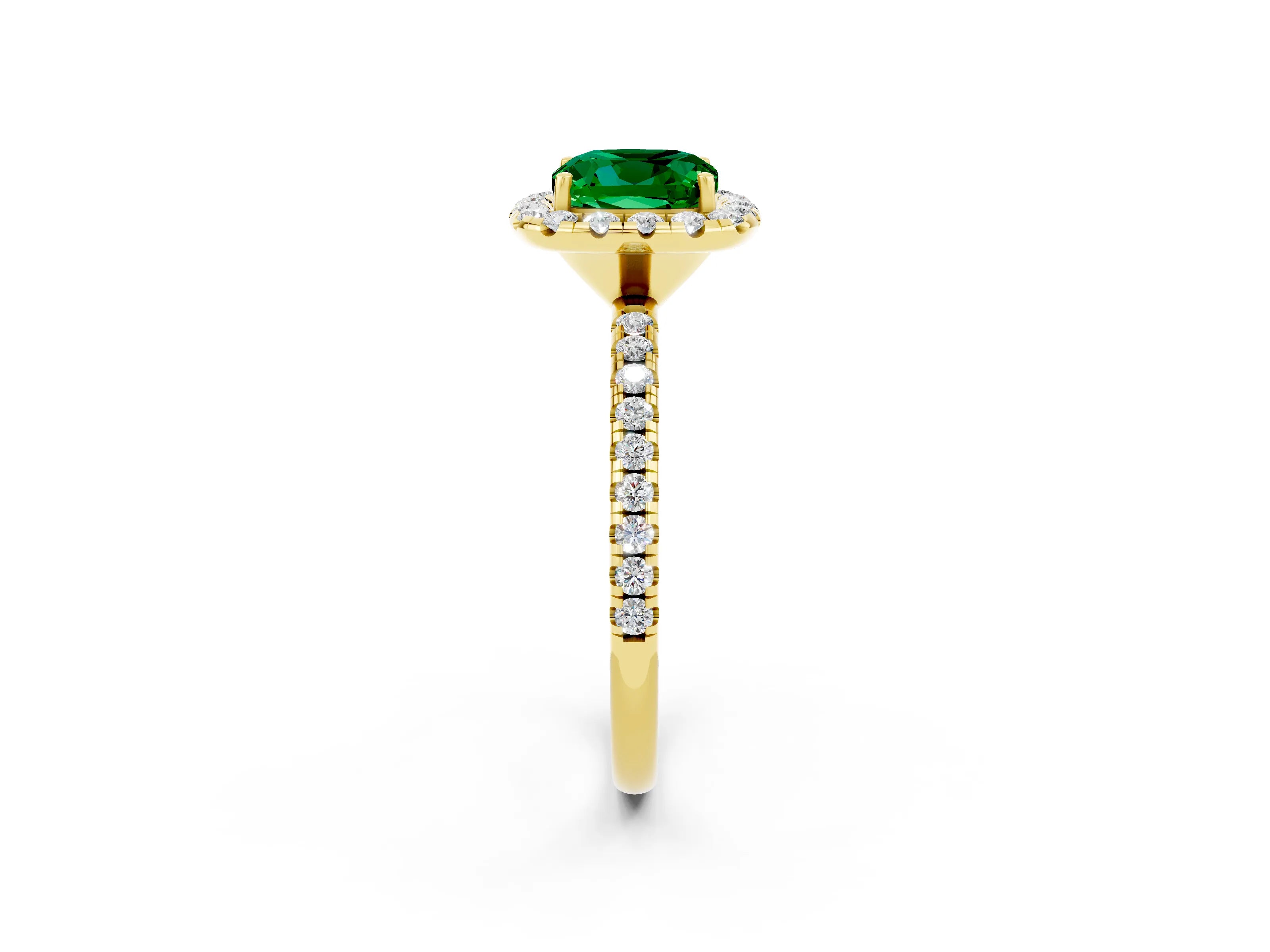 Yellow gold Cushion Cut Halo Round Diamond Pavé Band Four-Prong Ring_14