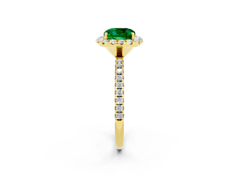 Yellow gold Cushion Cut Halo Round Diamond Pavé Band Four-Prong Ring_14