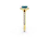 Yellow gold Cushion Cut Halo Round Diamond Pavé Band Four-Prong Ring_14