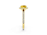 Yellow gold Cushion Cut Halo Round Diamond Pavé Band Four-Prong Ring_14