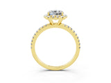 Yellow gold Cushion Cut Halo Round Diamond Pavé Band Four-Prong Ring_15