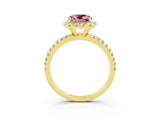 Yellow gold Cushion Cut Halo Round Diamond Pavé Band Four-Prong Ring_15