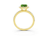 Yellow gold Cushion Cut Halo Round Diamond Pavé Band Four-Prong Ring_15