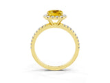 Yellow gold Cushion Cut Halo Round Diamond Pavé Band Four-Prong Ring_15