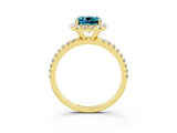 Yellow gold Cushion Cut Halo Round Diamond Pavé Band Four-Prong Ring_15