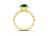 Yellow gold Cushion Cut Halo Round Diamond Pavé Band Four-Prong Ring_15