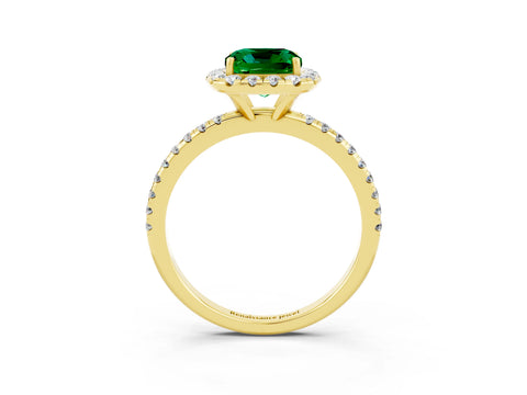 Yellow gold Cushion Cut Halo Round Diamond Pavé Band Four-Prong Ring_15