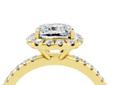 Yellow gold Cushion Cut Halo Round Diamond Pavé Band Four-Prong Ring_16