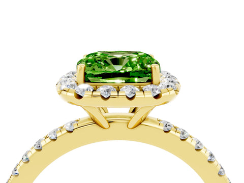 Yellow gold Cushion Cut Halo Round Diamond Pavé Band Four-Prong Ring_16