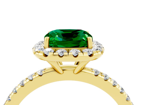 Yellow gold Cushion Cut Halo Round Diamond Pavé Band Four-Prong Ring_16