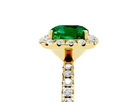 Yellow gold Cushion Cut Halo Round Diamond Pavé Band Four-Prong Ring_17