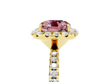 Yellow gold Cushion Cut Halo Round Diamond Pavé Band Four-Prong Ring_17