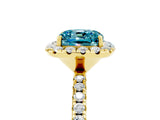Yellow gold Cushion Cut Halo Round Diamond Pavé Band Four-Prong Ring_17