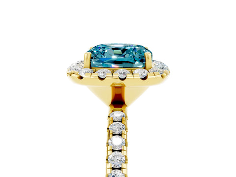 Yellow gold Cushion Cut Halo Round Diamond Pavé Band Four-Prong Ring_17
