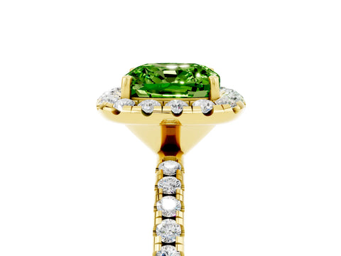 Yellow gold Cushion Cut Halo Round Diamond Pavé Band Four-Prong Ring_17
