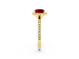 Yellow gold Cushion Cut Halo Round Diamond Pavé Band Four-Prong Ring_2