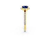 Yellow gold Cushion Cut Halo Round Diamond Pavé Band Four-Prong Ring_2