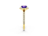 Yellow gold Cushion Cut Halo Round Diamond Pavé Band Four-Prong Ring_2