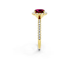 Yellow gold Cushion Cut Halo Round Diamond Pavé Band Four-Prong Ring_2