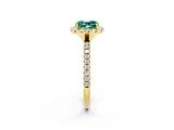 Yellow gold Cushion Cut Halo Round Diamond Pavé Band Four-Prong Ring_2