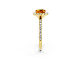 Yellow gold Cushion Cut Halo Round Diamond Pavé Band Four-Prong Ring_2