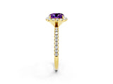 Yellow gold Cushion Cut Halo Round Diamond Pavé Band Four-Prong Ring_2