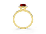 Yellow gold Cushion Cut Halo Round Diamond Pavé Band Four-Prong Ring_3