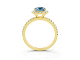 Yellow gold Cushion Cut Halo Round Diamond Pavé Band Four-Prong Ring_3