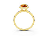 Yellow gold Cushion Cut Halo Round Diamond Pavé Band Four-Prong Ring_3