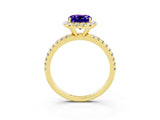 Yellow gold Cushion Cut Halo Round Diamond Pavé Band Four-Prong Ring_3