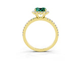 Yellow gold Cushion Cut Halo Round Diamond Pavé Band Four-Prong Ring_3