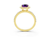 Yellow gold Cushion Cut Halo Round Diamond Pavé Band Four-Prong Ring_3