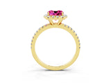 Yellow gold Cushion Cut Halo Round Diamond Pavé Band Four-Prong Ring_3