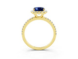 Yellow gold Cushion Cut Halo Round Diamond Pavé Band Four-Prong Ring_3