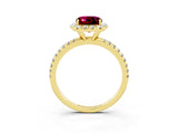 Yellow gold Cushion Cut Halo Round Diamond Pavé Band Four-Prong Ring_3