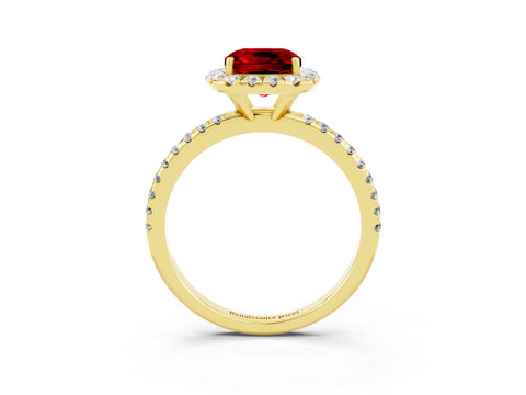 Yellow gold Cushion Cut Halo Round Diamond Pavé Band Four-Prong Ring_3